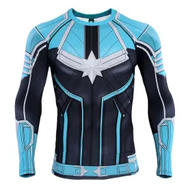 Blue CAPTAIN MARVEL Long Sleeve Compression Shirt for Men